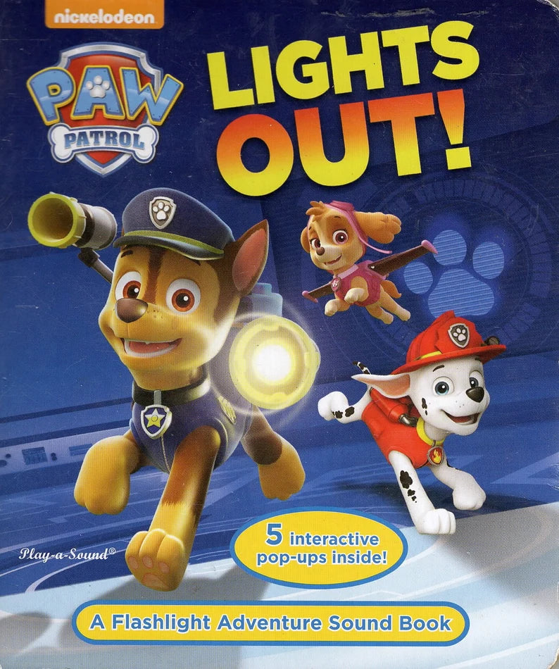 Paw Patrol, Lights Out, nickelodeon, 5 interactive, pop ups inside, board book